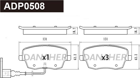 Danaher ADP0508 - Kit pastiglie freno, Freno a disco autozon.pro