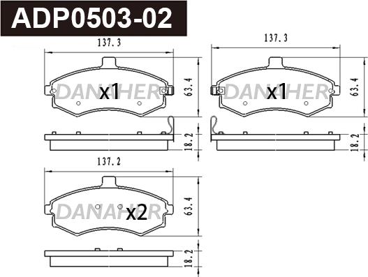 Danaher ADP0503-02 - Kit pastiglie freno, Freno a disco autozon.pro