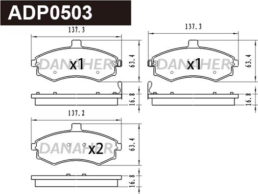 Danaher ADP0503 - Kit pastiglie freno, Freno a disco autozon.pro