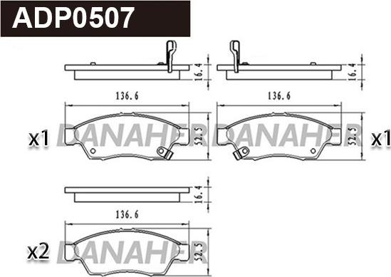 Danaher ADP0507 - Kit pastiglie freno, Freno a disco autozon.pro