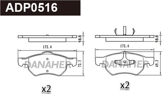 Danaher ADP0516 - Kit pastiglie freno, Freno a disco autozon.pro