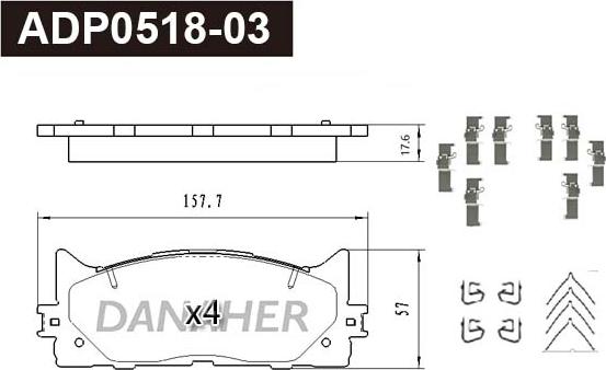 Danaher ADP0518-03 - Kit pastiglie freno, Freno a disco autozon.pro