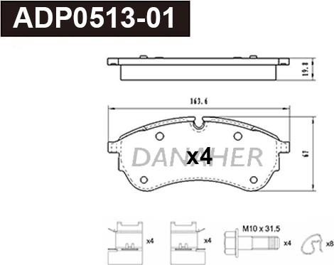 Danaher ADP0513-01 - Kit pastiglie freno, Freno a disco autozon.pro