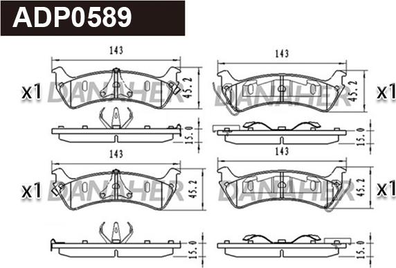 Danaher ADP0589 - Kit pastiglie freno, Freno a disco autozon.pro