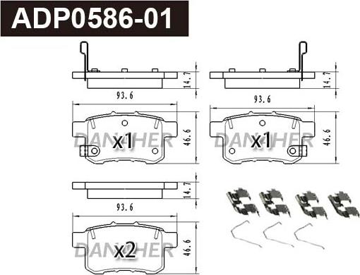 Danaher ADP0586-01 - Kit pastiglie freno, Freno a disco autozon.pro