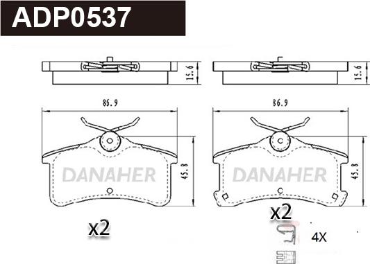 Danaher ADP0537 - Kit pastiglie freno, Freno a disco autozon.pro