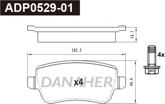 Danaher ADP0529-01 - Kit pastiglie freno, Freno a disco autozon.pro