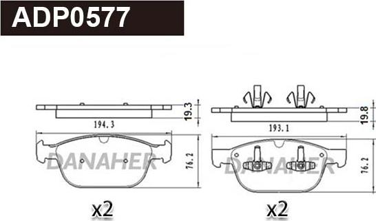 Danaher ADP0577 - Kit pastiglie freno, Freno a disco autozon.pro