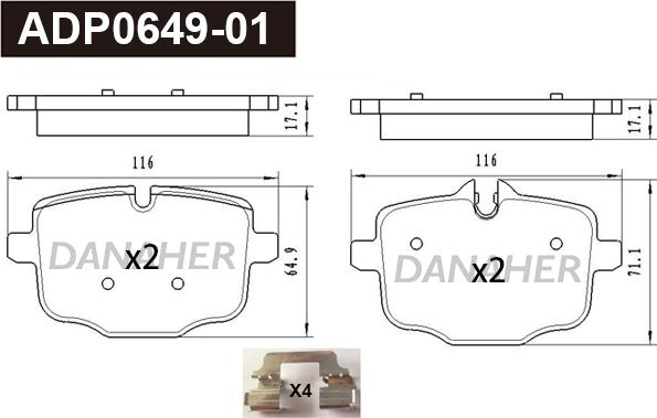 Danaher ADP0649-01 - Kit pastiglie freno, Freno a disco autozon.pro