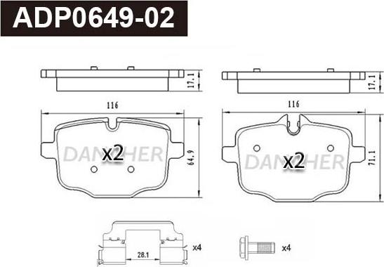 Danaher ADP0649-02 - Kit pastiglie freno, Freno a disco autozon.pro