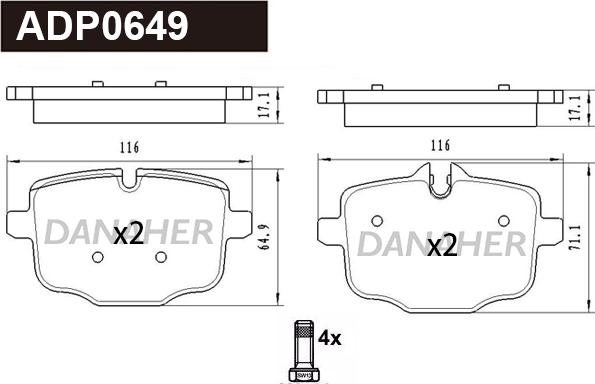 Danaher ADP0649 - Kit pastiglie freno, Freno a disco autozon.pro