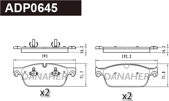 Danaher ADP0645 - Kit pastiglie freno, Freno a disco autozon.pro