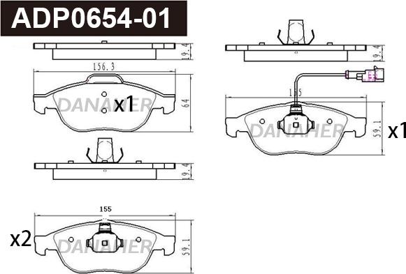 Danaher ADP0654-01 - Kit pastiglie freno, Freno a disco autozon.pro