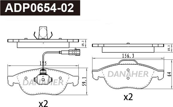 Danaher ADP0654-02 - Kit pastiglie freno, Freno a disco autozon.pro