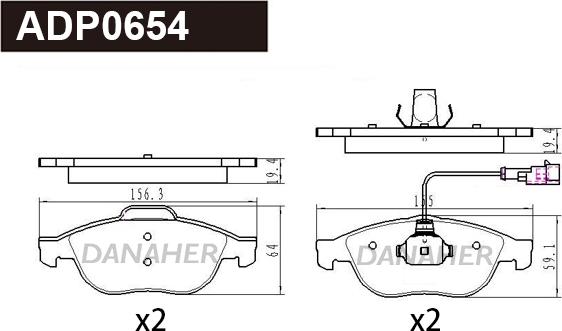 Danaher ADP0654 - Kit pastiglie freno, Freno a disco autozon.pro