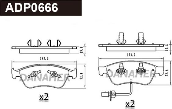 Danaher ADP0666 - Kit pastiglie freno, Freno a disco autozon.pro