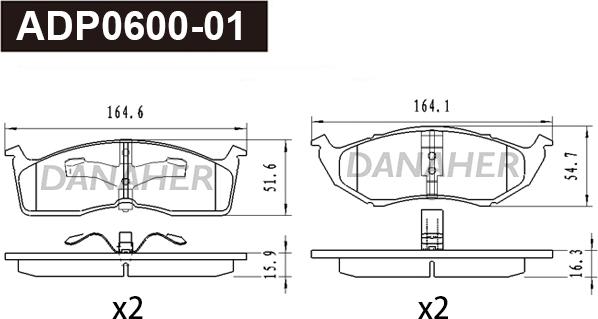 Danaher ADP0600-01 - Kit pastiglie freno, Freno a disco autozon.pro