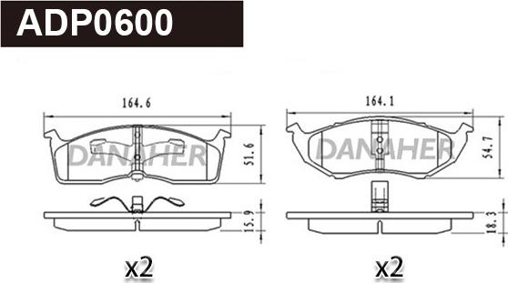 Danaher ADP0600 - Kit pastiglie freno, Freno a disco autozon.pro