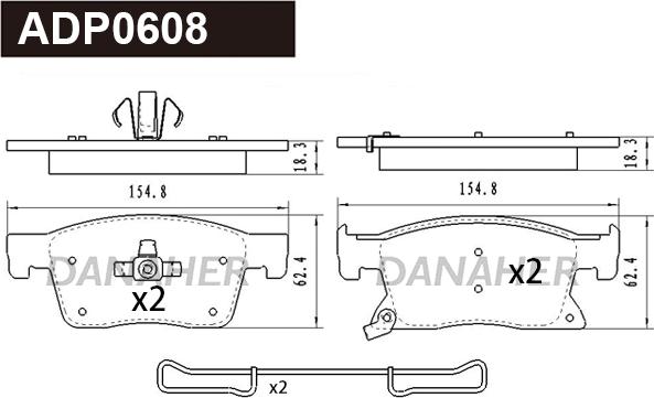 Danaher ADP0608 - Kit pastiglie freno, Freno a disco autozon.pro