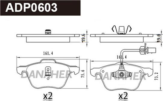 Danaher ADP0603 - Kit pastiglie freno, Freno a disco autozon.pro