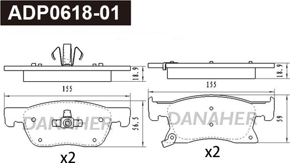 Danaher ADP0618-01 - Kit pastiglie freno, Freno a disco autozon.pro