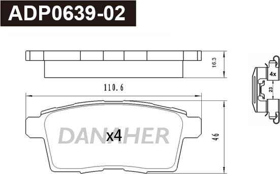 Danaher ADP0639-02 - Kit pastiglie freno, Freno a disco autozon.pro