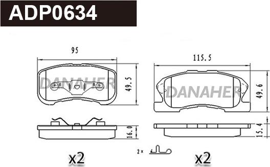 Danaher ADP0634 - Kit pastiglie freno, Freno a disco autozon.pro