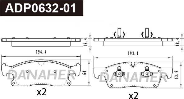 Danaher ADP0632-01 - Kit pastiglie freno, Freno a disco autozon.pro