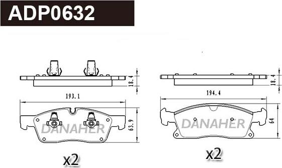 Danaher ADP0632 - Kit pastiglie freno, Freno a disco autozon.pro