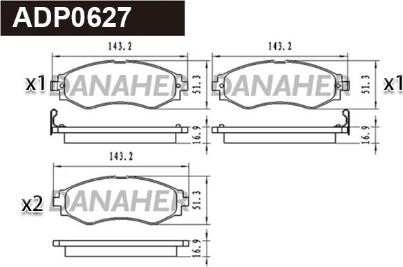 Danaher ADP0627 - Kit pastiglie freno, Freno a disco autozon.pro