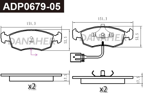 Danaher ADP0679-05 - Kit pastiglie freno, Freno a disco autozon.pro