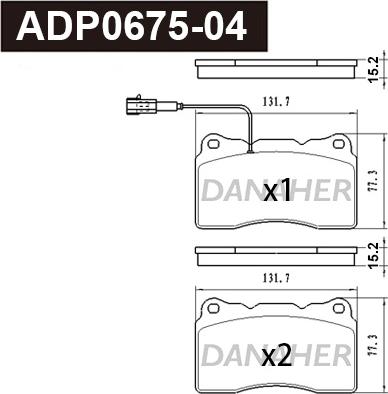 Danaher ADP0675-04 - Kit pastiglie freno, Freno a disco autozon.pro