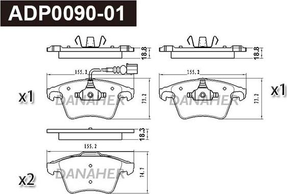 Danaher ADP0090-01 - Kit pastiglie freno, Freno a disco autozon.pro