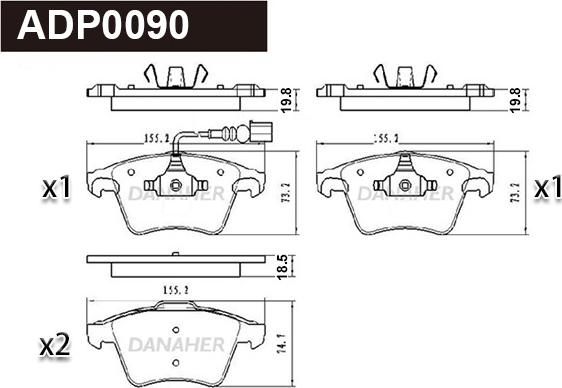 Danaher ADP0090 - Kit pastiglie freno, Freno a disco autozon.pro