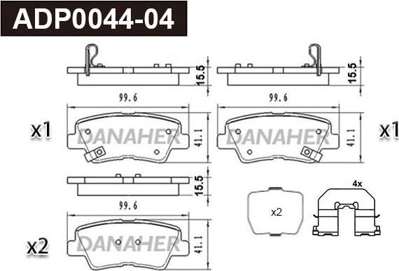 Danaher ADP0044-04 - Kit pastiglie freno, Freno a disco autozon.pro