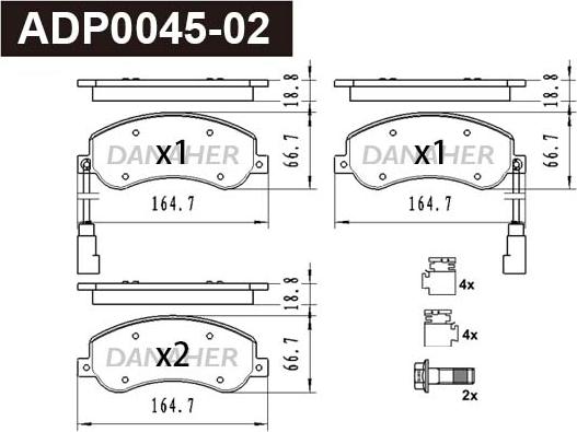 Danaher ADP0045-02 - Kit pastiglie freno, Freno a disco autozon.pro