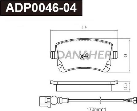 Danaher ADP0046-04 - Kit pastiglie freno, Freno a disco autozon.pro