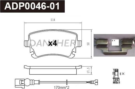 Danaher ADP0046-01 - Kit pastiglie freno, Freno a disco autozon.pro