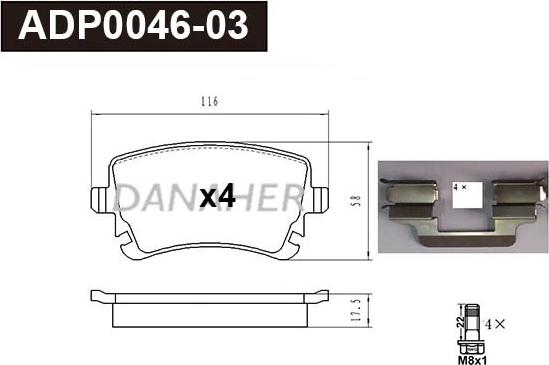 Danaher ADP0046-03 - Kit pastiglie freno, Freno a disco autozon.pro