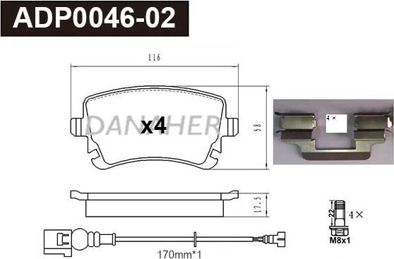 Danaher ADP0046-02 - Kit pastiglie freno, Freno a disco autozon.pro