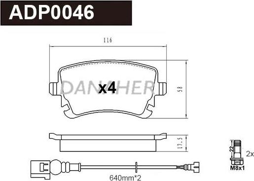 Danaher ADP0046 - Kit pastiglie freno, Freno a disco autozon.pro