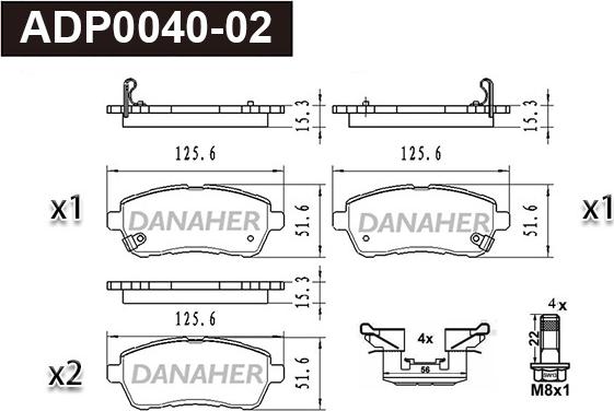 Danaher ADP0040-02 - Kit pastiglie freno, Freno a disco autozon.pro