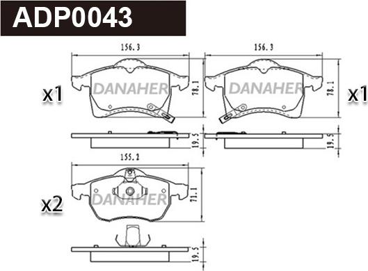 Danaher ADP0043 - Kit pastiglie freno, Freno a disco autozon.pro