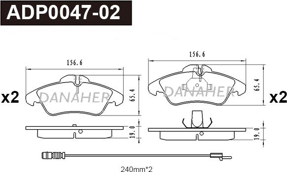 Danaher ADP0047-02 - Kit pastiglie freno, Freno a disco autozon.pro