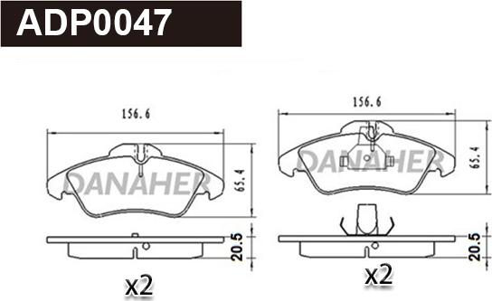 Danaher ADP0047 - Kit pastiglie freno, Freno a disco autozon.pro