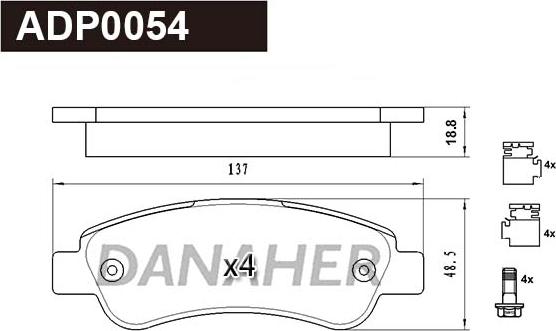 Danaher ADP0054 - Kit pastiglie freno, Freno a disco autozon.pro