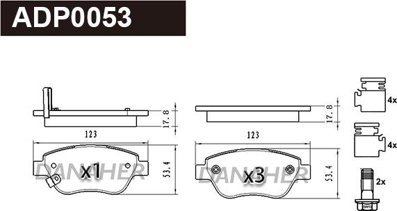 Danaher ADP0053 - Kit pastiglie freno, Freno a disco autozon.pro