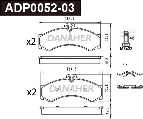 Danaher ADP0052-03 - Kit pastiglie freno, Freno a disco autozon.pro