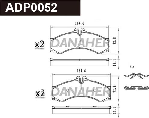 Danaher ADP0052 - Kit pastiglie freno, Freno a disco autozon.pro