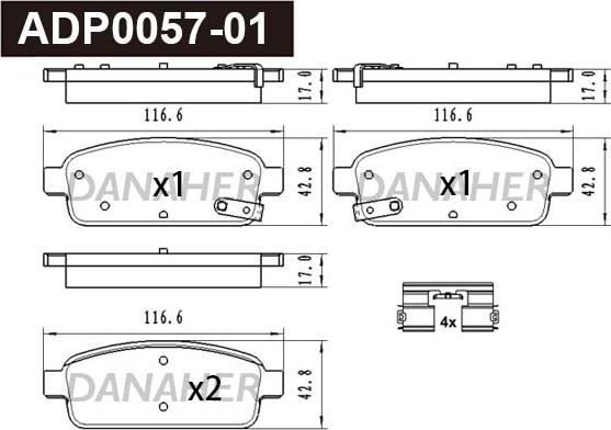 Danaher ADP0057-01 - Kit pastiglie freno, Freno a disco autozon.pro